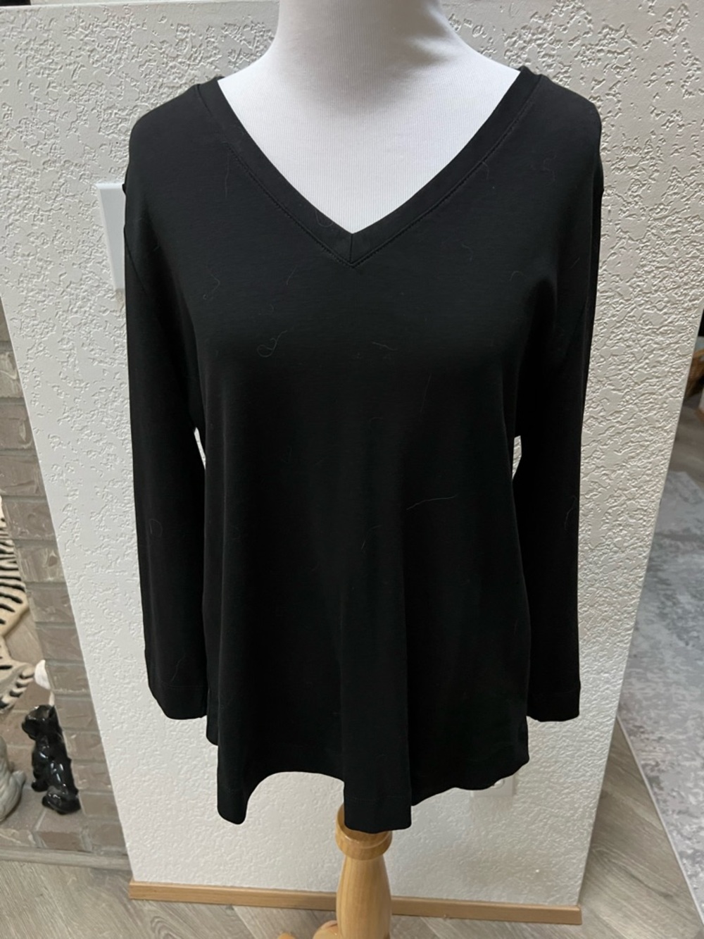 CHICOS Womens Everyday Black Polyester Stretch 3/4 Sleeve Shirt Size 2 (Large)